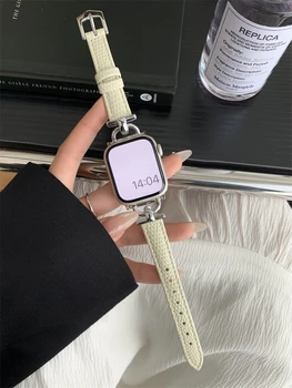 Ķirzaka Ādas Slim Watchband Apple Skatīties Joslas 41MM 45 40mm 44 38 42mm Par iwatch SE 7 6 5 4 3 Sievieti Plānas Correa Rokas Siksniņu