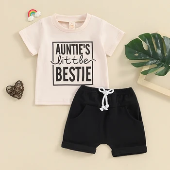Toddler Zēns Vasaras Apģērbu Komplekts Tantes Maz Bestie Īsām Piedurknēm T Krekls Top Vidukļa Bikses 2 Gabals Baby Boy Apģērbs