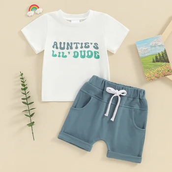 Toddler Zēni 2 Gabals Tērpiem Vēstuli Izdrukāt Īsām Piedurknēm T-Krekls un Elastīgi Šorti Vasaras Apģērbu Komplekts