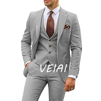 Vīriešu Uzvalks 3 Gabals Slim Montāžas Smokings Līgavaiņa Labākais Cilvēks Banketa Versija Business Casual Žaketi Komplekts(Žakete+Veste+Bikses)