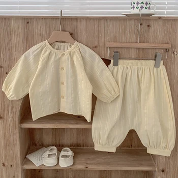 Jaundzimušo Bērnu, Meiteņu Drēbes Uzvalku Long Piedurknēm Kokvilnas Tīrtoņa Krāsu Krekls+Bikses Toddler Baby Girl Apģērbu Komplekts Vasaras