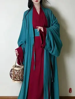 Hanfu Elementi, Kas Katru Dienu Vienu Un To Pašu Krāsu Ķīniešu Stila Kostīms Vīriešiem Un Sievietēm Wei Jin Stila Apģērbu Šķērsoja Apmales Kleita