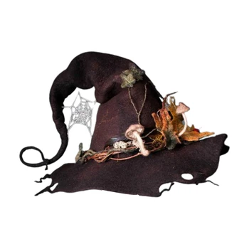 Smieklīgi Ragana Klp Halloween Auduma Puse Cepures Ar Mākslīgo Ziedu Dekori Sezonas Tērpu Aksesuārus