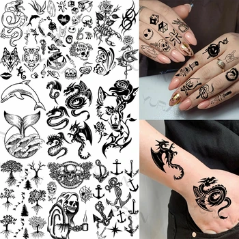 Reāli, Pūķis Un Čūska Pagaidu Tetovējumiem Vīrieši Sievietes Viltus Krusta Galvaskausa Tetovējums-Enkurs, Uzlīmes DIY Pirkstu Mazo Tatoos