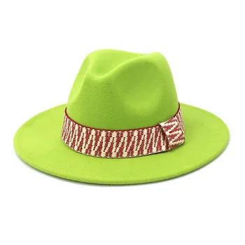 Fedora Cepuri Elegants Sieviešu, Vīriešu Brīvdienu Puse Dāvanu Fedora Cepuri Džeza Panama, ar vienotu Platām Malām Cepure un Vāciņi