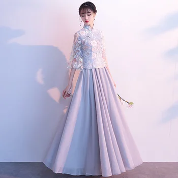 Līgavas kleita Sieviešu Jauno vasaras vidū ilgi pelēkā Retro pasaku temperaments Ķīniešu stilā Cheongsams vakara kleita, Kostīms