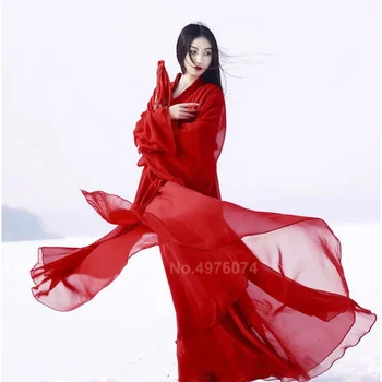 2023 Jaunākās Tradicionālā Ķīniešu Hanfu Kleita Sievietēm Cieto Sarkano Plus Lieluma Šifona Tautas Deju Tērpi Sieviešu Vintage Tang Uzvalks