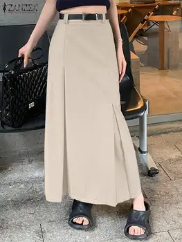 ZANZEA korejas Sieviešu Elegants Ilgi Svārki Modes Augsto Vidukli, Jupes Gadījuma Kroku Maxi Svārki Līdz 2023. gada Rudenī, Cietie Hip Wrap Faldas