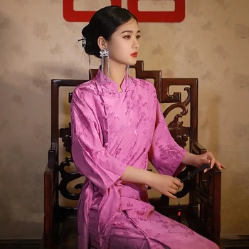Jauna, Ķīniešu Stila Rīta Tērpi Retro Nacionālā Stila Cheongsam Līgava Rozā Kāzu, Banketu Kleita