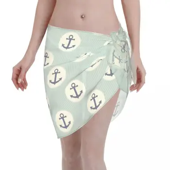 Jūras Elementi, Enkura Īss Sarongs Peldkostīms Coverups Sievietes Milzīgais Beach Īsi Svārki Bikini Cover-Up Sarong