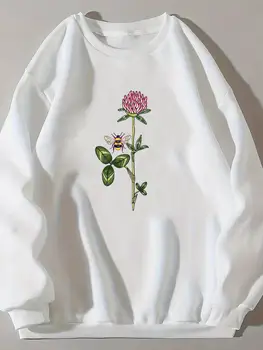 Ziedu, Bišu Tendence Jauki 90s Apģērbu, Vilnas Drēbes Dāmas Grafiskais Puloveri Sieviešu Modes garām Piedurknēm Drukāt sporta Krekli