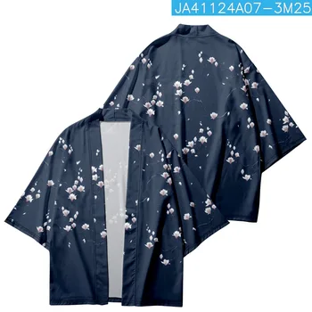 Japāņu Gadījuma Haori Vīriešu Jaka Cosplay Krekli Modes Streetwear Ziedu Iespiesti Tradicionālo Kimono Lielgabarīta Topi