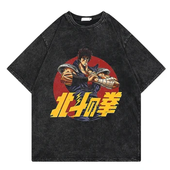 Dūre North Star T-krekls Japāņu Manga Vintage Mazgātas Vīriešu T krekls Vasaras Harajuku Streetwear Īsām Piedurknēm Topi Unisex