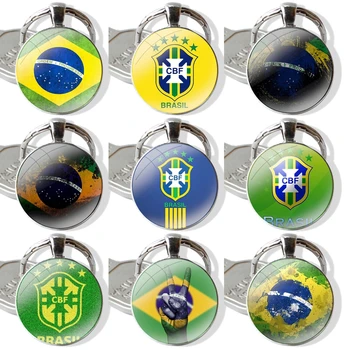 Brazīlija Brazīlijas karogu, Stikla Cabochon Keychain Kulons Auto Atslēgu Ķēdes, Roku darbs
