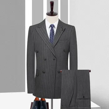 2023 Ziemas Jauno Vīriešu Svītrainām Gludināšana-Bez maksas divrindu Uzvalks Uzvalks