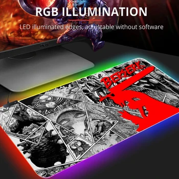 Berserk Anime RGB Pc Gamer Tastatūras Peles Paliktņa peles paliktnis LED Aizrautīgs, Peles Paklāji, Gumijas Spēļu Datoru Mausepad