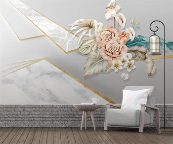 Custom tapetes mūsdienu modes gaismas luksusa puses-krāsotas lapas un ziedi ģeometriskā guļamistaba, dzīvojamā istaba fona sienas sienas