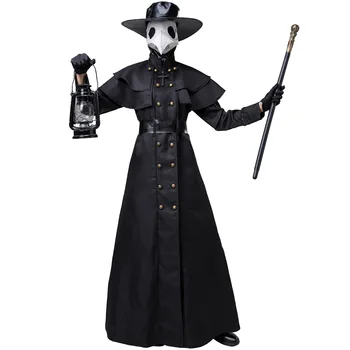 Halloween Mēris Ārsts Cosplay Kostīms Sievietēm, Vīriešiem Viduslaiku Kleita Drēbes Steampunk Putnu Knābis Maska Cepure Karnevāla Tērps Veikt Kostīms