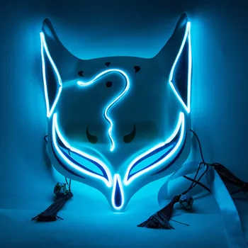 PVC Halloween Klubu Apgaismota Kitsune Fox LED Maska DIY Kostīmu Rave Cosplay EDC persona Persona, Maskas