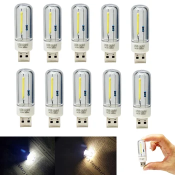 10Pcs Portatīvie Mini USB LED Nakts Gaisma COB Kvēlspuldzi 1W DC 5V Auksts, Silts Balts Apgaismojums Lukturītis lasīšanai Kempings