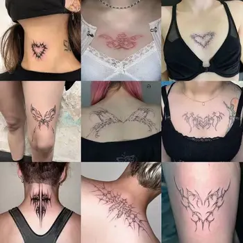 5pc Punk Totem Ūdensnecaurlaidīgus Pagaidu Tetovējumu Uzlīmes Clavicular Krūtīm, Kakla Sexy Spice Meitene Viltus Tatto Vīrieši Sievietes Mākslīgās Tatouage Komplekts