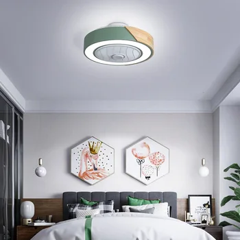 Ziemeļvalstu griestu lampas guļamistabas ventilators, lampas neredzams elektrisko ventilatoru ultra-plānām koka mākslas bērnu restorāns gaismas ventilators