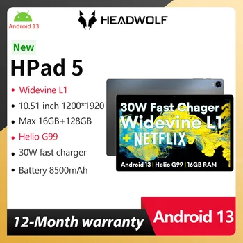 Headwolf HPad 5 Android 13 Tablete 10.5 collu Max 16GB RAM atmiņa, 128GB ROM Tālrunis Tablet PC Widevine L1 Akumulatora 8500 mAh Kamera 8MP+20MP