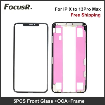 5GAB Priekšējā Ekrāna Ārējais Stikls Ar OCA Un Rāmi Bezel iPhone 15 14 13 12 11 Pro XS Max LCD Krekinga Stiklu Remonts Nomaiņa