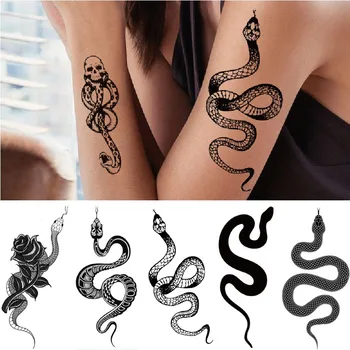 Čūska Tetovējumu Uzlīmes Tumši Jūra Foršs Ziedu Arm Black Mamba Miris Čūska Galvaskausa Ūdensnecaurlaidīgus Pagaidu Tetovējums Vīriešiem Un Sievietēm