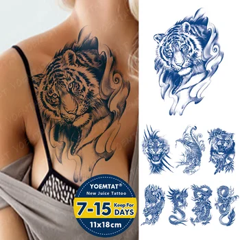Daļēji Pastāvīgās Augu Izcelsmes Tīģeris, Pūķis Ūdensnecaurlaidīgus Pagaidu Tetovējums, Uzlīmes, Sula, Tinte, Kas Ilgst Tetovējumiem Body Art Viltus Tetovējums Sievietes Vīrieši