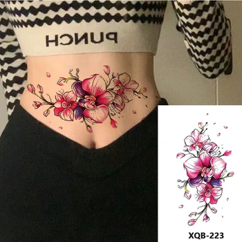 Melns Ziedu Rožu Ūdensnecaurlaidīgus Pagaidu Putnu Čūska Sexy Ķermeņa, Roku, Vidukļa Tetovējums Modes Liels Viltus Piedurknēm Uzlīme Sievietēm