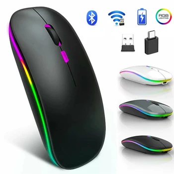 Bezvadu Peles Bluetooth--saderīgu RGB Uzlādējams Peles Bezvadu Datoru Klusums Pelēm ar LED Aizmugurgaismojumu un Ergonomisks Spēļu Pele