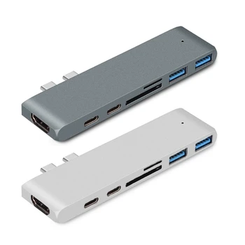 USB Adapteris ar Dual USB 3.1 Uzlādes C Tipa Rumbu Dock Adapteri uz HDMI-compatibl