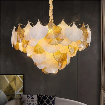 Dzīvojamā istaba galvenais lustra luksusa mūsdienu lapu stikls, dekoratīvais apgaismojums guļamistaba ēdamistaba lampas