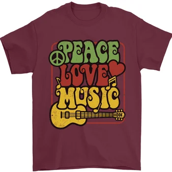 Miers, Mīlestība, Mūzika, Ģitāra, Hipiju Ziedu Jauda Vīriešu T-Krekls 100% Kokvilna