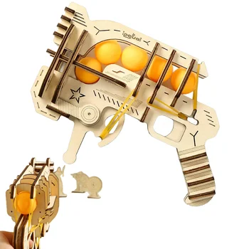 3D Koka Puzles Gumiju Pistoles DIY Roku darbs Montāžas Pistoli Izglītojošas Rotaļlietas Bērniem Zēni Pusaudži Ārā Dāvanu Spēle