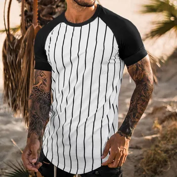 Klasiskā Svītru T Krekls Vīriešiem Gadījuma Sporta Kostīms Augšas Vīriešu Modes Lielgabarīta T-krekls Vasaras Īsām Piedurknēm Vīriešu Apģērbs, t-veida