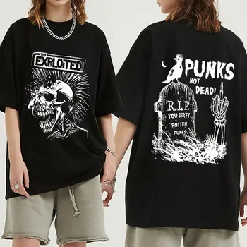 Rock grupas izmantoto Retro Grafikas Tee Kreklu Panki Nav Miruši Streetwear T-kreklu apdruka Vīriešu Sieviešu Hip Hop 100% Kokvilnas Lielgabarīta Tees