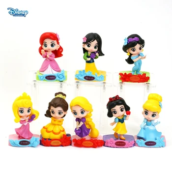 8Pcs Disney Princess Karikatūra Skaitļi Modelis Rotaļlietas Cute Princese Meitenes Anime Lelles ar Ziedu Bāze Kūka Dekori Bērnu Dzimšanas dienas Dāvanas