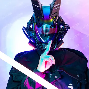 Jaunais Led Diy Kiberpanku Maska Ķivere Techwear Cosplay Bluetooth Ar Dinamisko Led Samurajs Maska Pielāgojamais Ekrāna Modeļi Hallowee