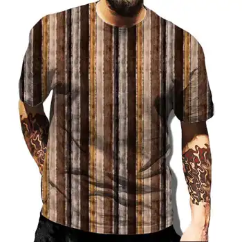 Etniskā stila brūna svītraina iespiests T-krekls vīriešiem romāns tie krāsoti īsām piedurknēm gadījuma modes O-veida kakla apģērbs top poliestera Tee