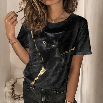 Modes Sieviešu T-krekls 3D Kawaii Kaķis Print t-veida Topi 2022 Jaunu Harujuku Dzīvnieku Īsām Piedurknēm T Krekls Lielgabarīta Zaudēt Sievietei Drēbes