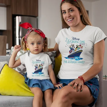 Disney 25 gadu Jubilejas Kruīza Līniju Ģimene T-krekls Mickey Mouse Gudrs Mamma un Meita Ceļojumu Apģērbu Vasaras Topi Bezmaksas Piegāde