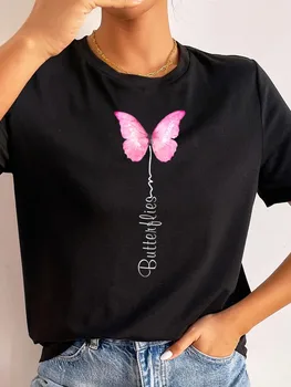 Tauriņš Druka T Kreklu apdruka, T Kreklu Modes Sieviešu T Krekls Jaunu Gadījuma Īsām Piedurknēm Apaļu Kakla Topi Tee Sieviešu Harajuku T-krekls