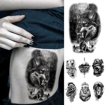 Ūdensnecaurlaidīgus Pagaidu Tetovējumu Uzlīmes zvērs dzīvnieku lācis, vilks, lauva kompass Tetovējumiem reāli Body Art Roku Viltus Tetovējums Vīrieši Sievietes