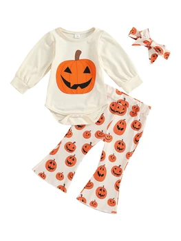 Blotona Bērniem, Meitenēm Halloween Tērpi Vēstuli Izdrukāt, sporta Krekls ar garām Piedurknēm un Elastīgu Izlīdzināšanu Bikses Kopa Kritums Apģērbu 6Months-4Years