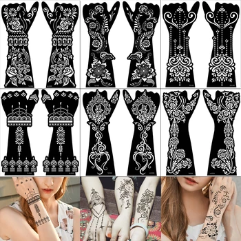 2Pairs/Daudz Lielu Hennas Tetovējumu Komplektu Šabloni Sievietēm, Meitenēm, Roku, Roku, Ķermeņa Krāsas Hennas Tetovējums Veidnes Trafaretu DIY Indijas Stils