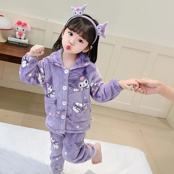 Y2K Kuromi Sleepwear Uzstādīt Meitene Homewear Naktskrekls Kids Rudens Ziemas Pidžamas Komplekts Cute Anime Girl Bērnu Apģērbu Ziemassvētku Dāvanu
