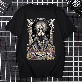 Santa Muerte T Kreklu apdruka Vīriešu Sieviešu Dievmātes Svētā Nāve Meksikas Galvaskausa T-krekls Grafiskais Tee Topi ar Īsām Piedurknēm Streetwear Modes Krekls